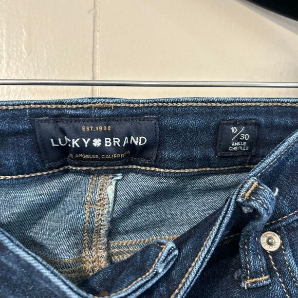Lucky Brand 10/30 Ankle Skinny Jeans Dark Wash Raw Hem Denim Stretch Mid Rise - Picture 3 of 7